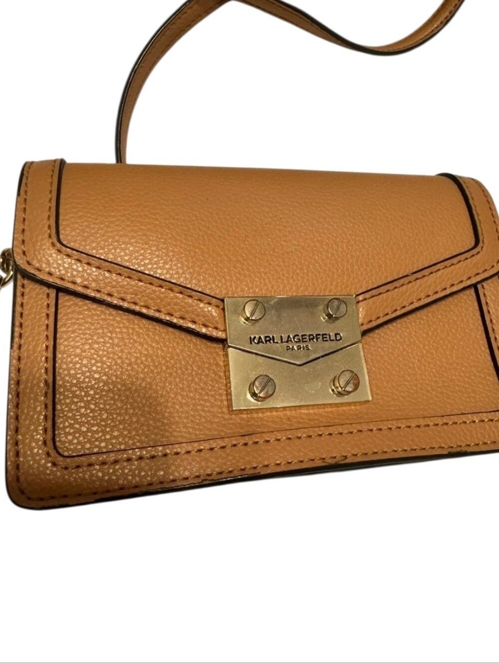 💕Karl Lagerfeld Camel Tan Pebble Leather Crossbody with Gold Lock💕
